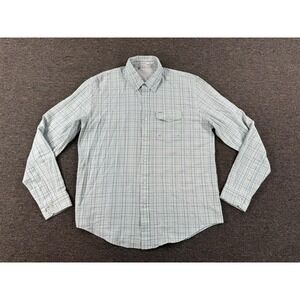 Criquet Shirt Mens Medium Blue Plaid Long Sleeve Button Front Casual Outdoor
